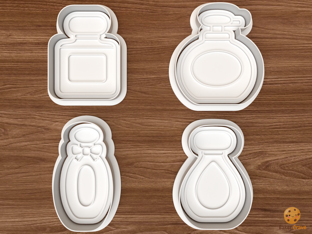 Elegant Perfume Bottles Cookie Cutter Set STL File