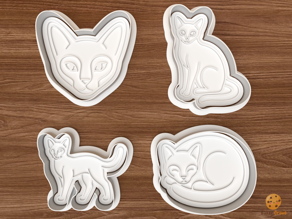 Siamese Cat Cookie Cutter Set STL File - 01 set main