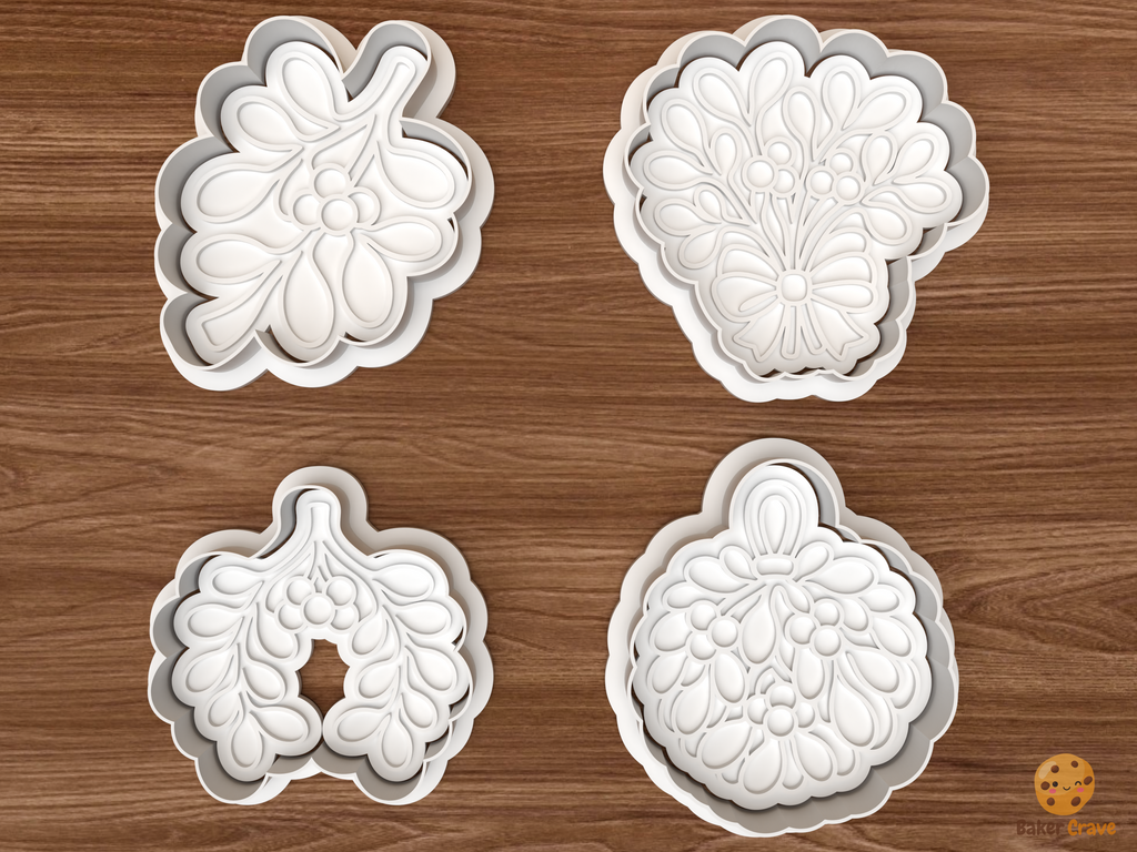 Christmas Mistletoe Cookie Cutter Set STL File - 01 set main