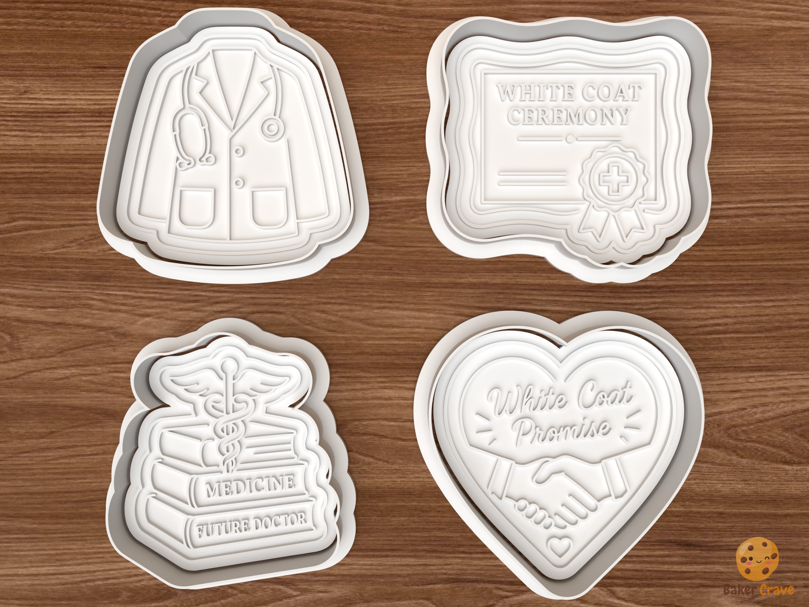 White Coat Ceremony Cookie Cutter Set STL File - 01 set main