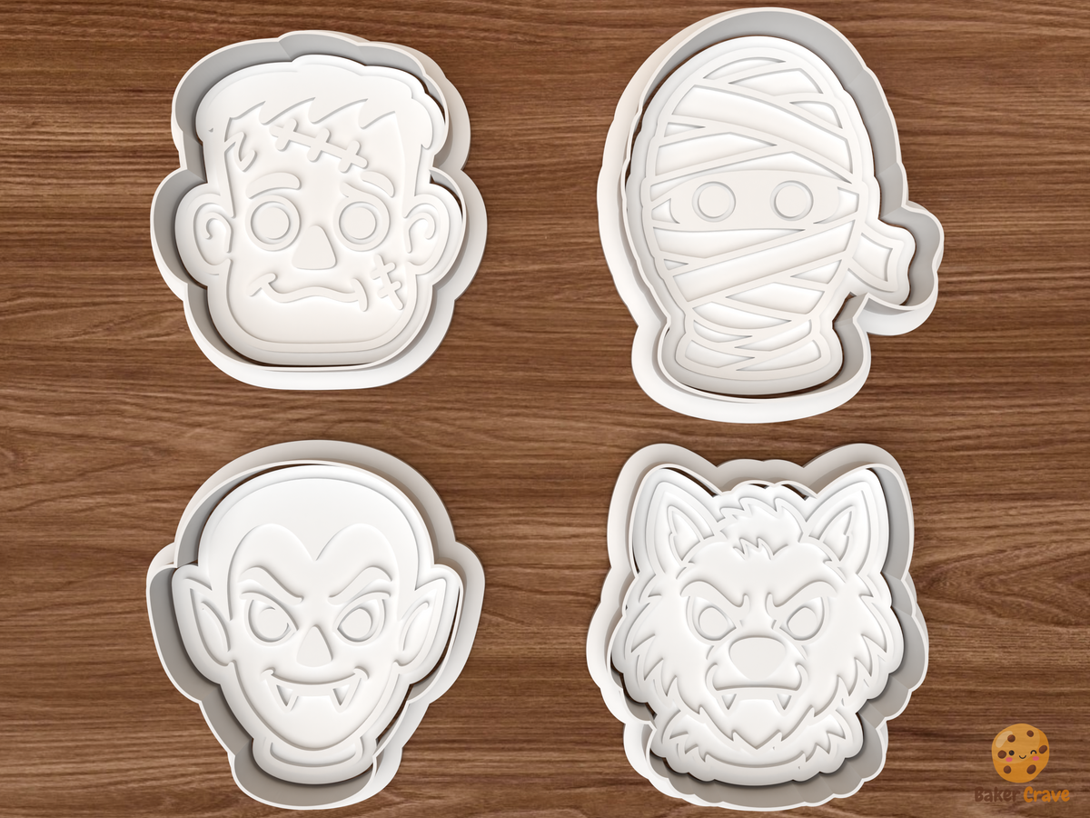 Classic Monster Heads Cookie Cutter Set STL File