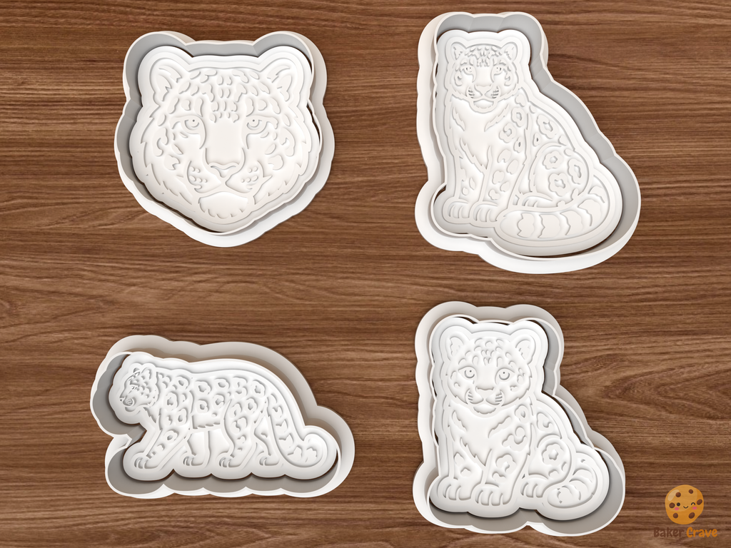 Snow Leopard Cookie Cutter Set STL File - 01 set main