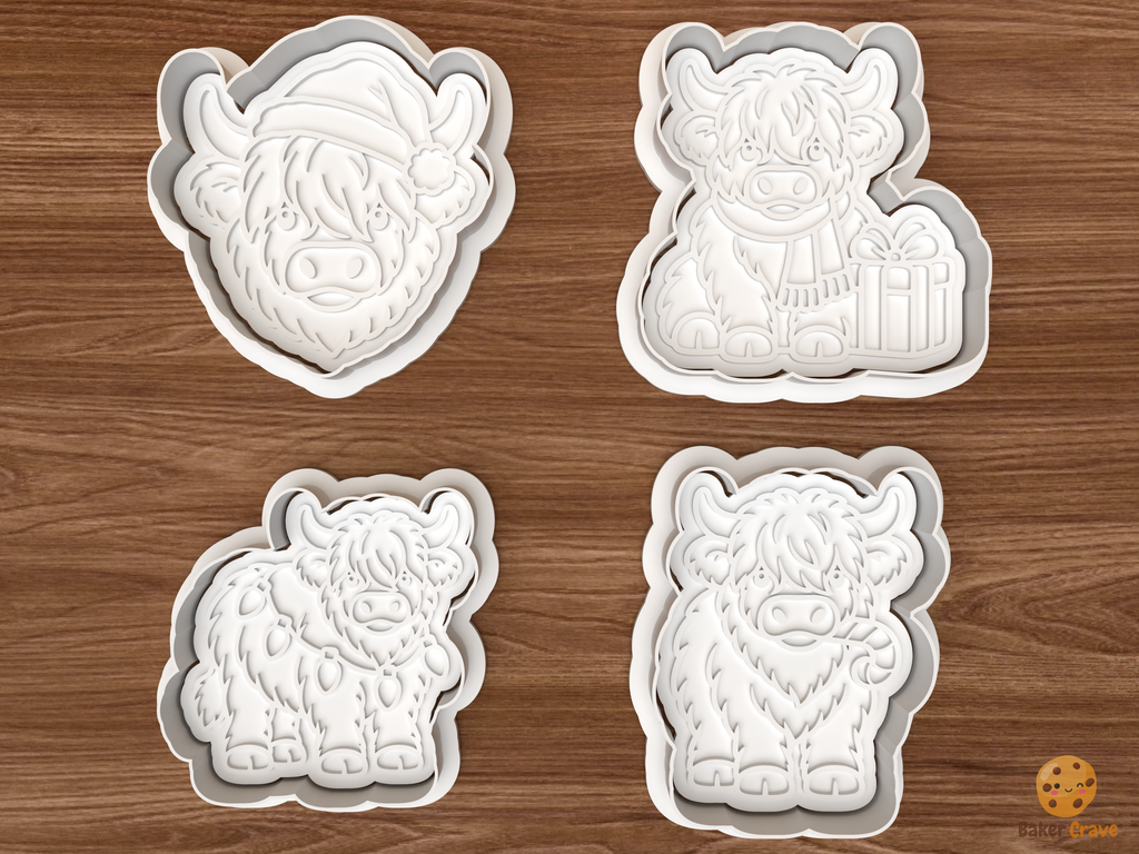 Christmas Highland Cow Cookie Cutter Set STL File