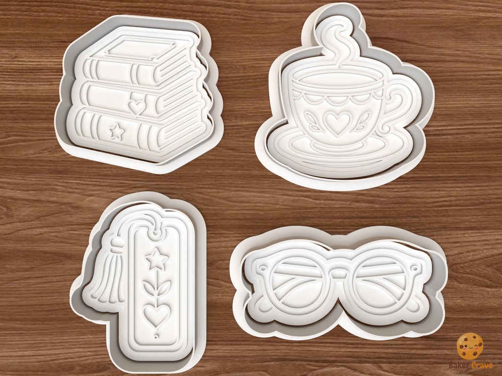 Book Lover Cookie Cutter Set STL File - 01 set main