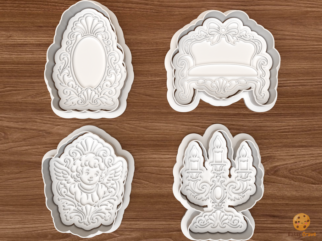 Rococo Christmas Salon Cookie Cutter Set STL File - 01 set main