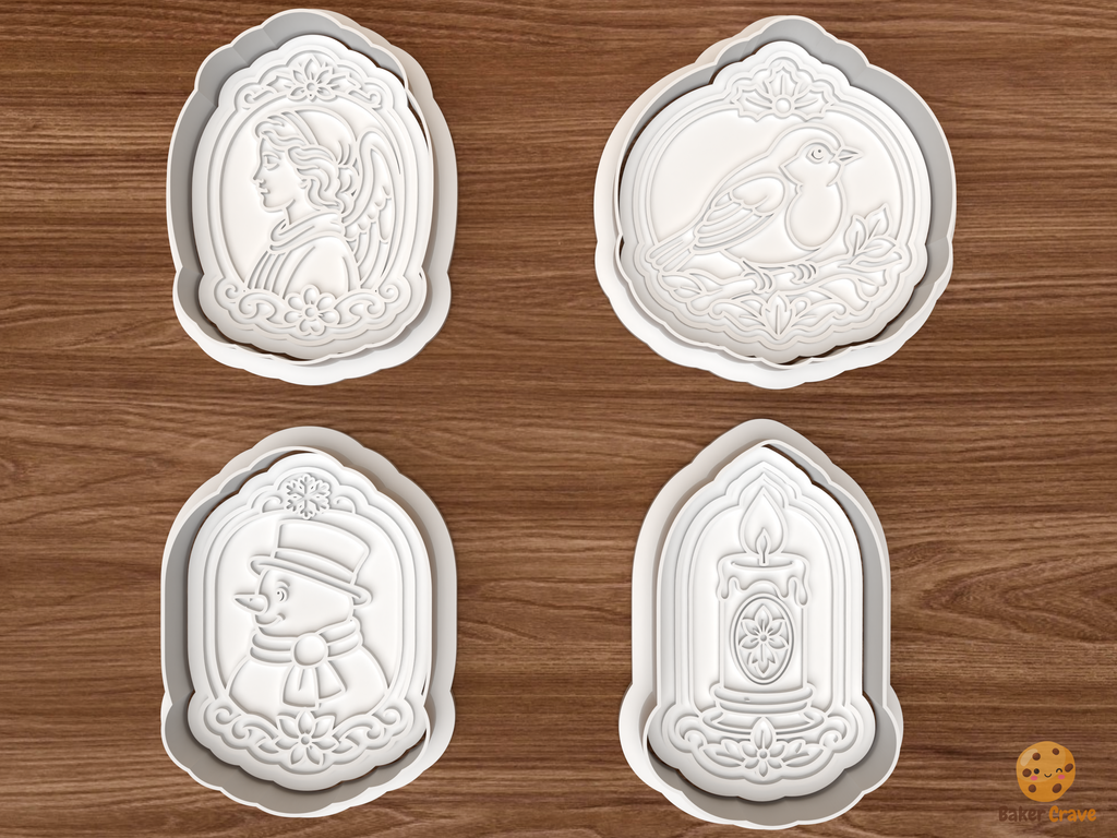 Christmas Cameo Portrait Cookie Cutter Set STL File - 01 set main