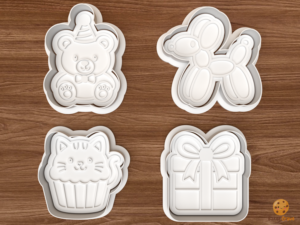Party Animals Cookie Cutter Set STL File - 01 set main