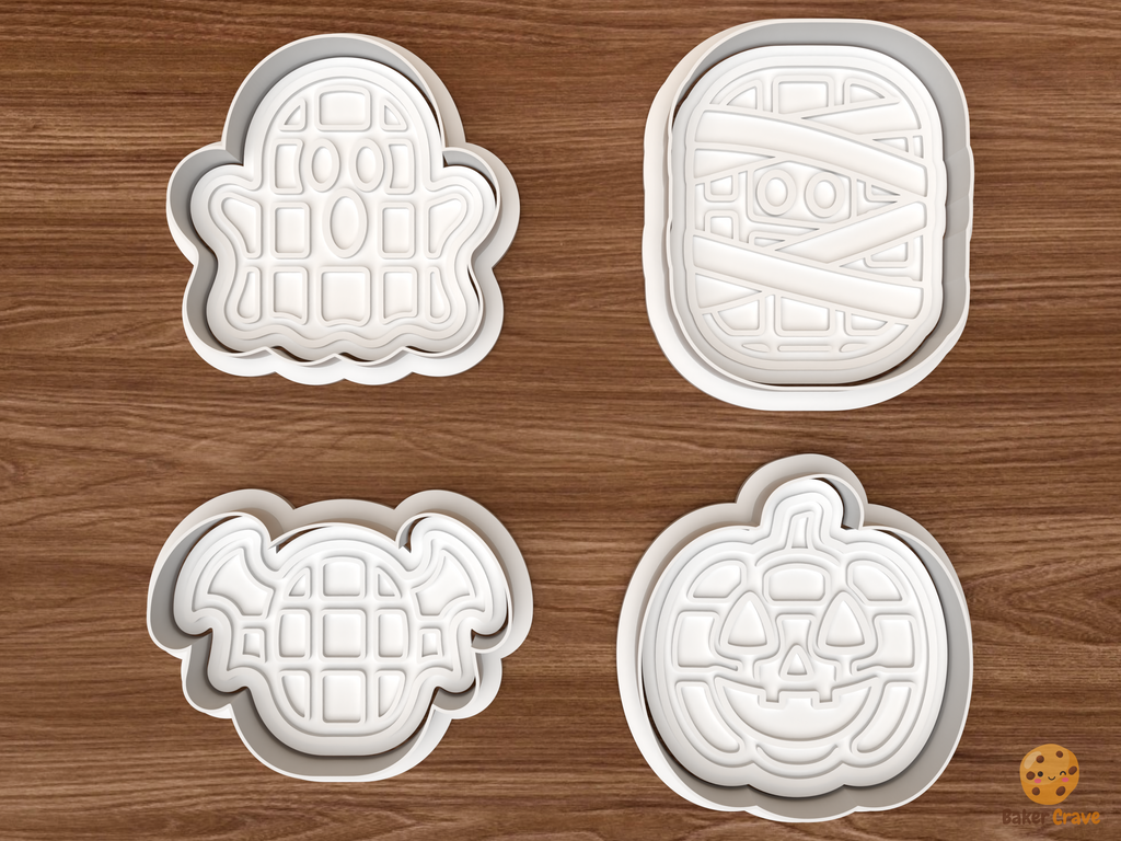 Halloween Waffle Cookie Cutter Set STL File - 01 set main
