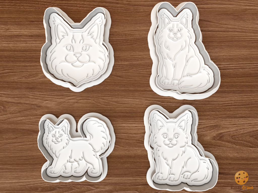 Maine Coon Cat Cookie Cutter Set STL File - 01 set main