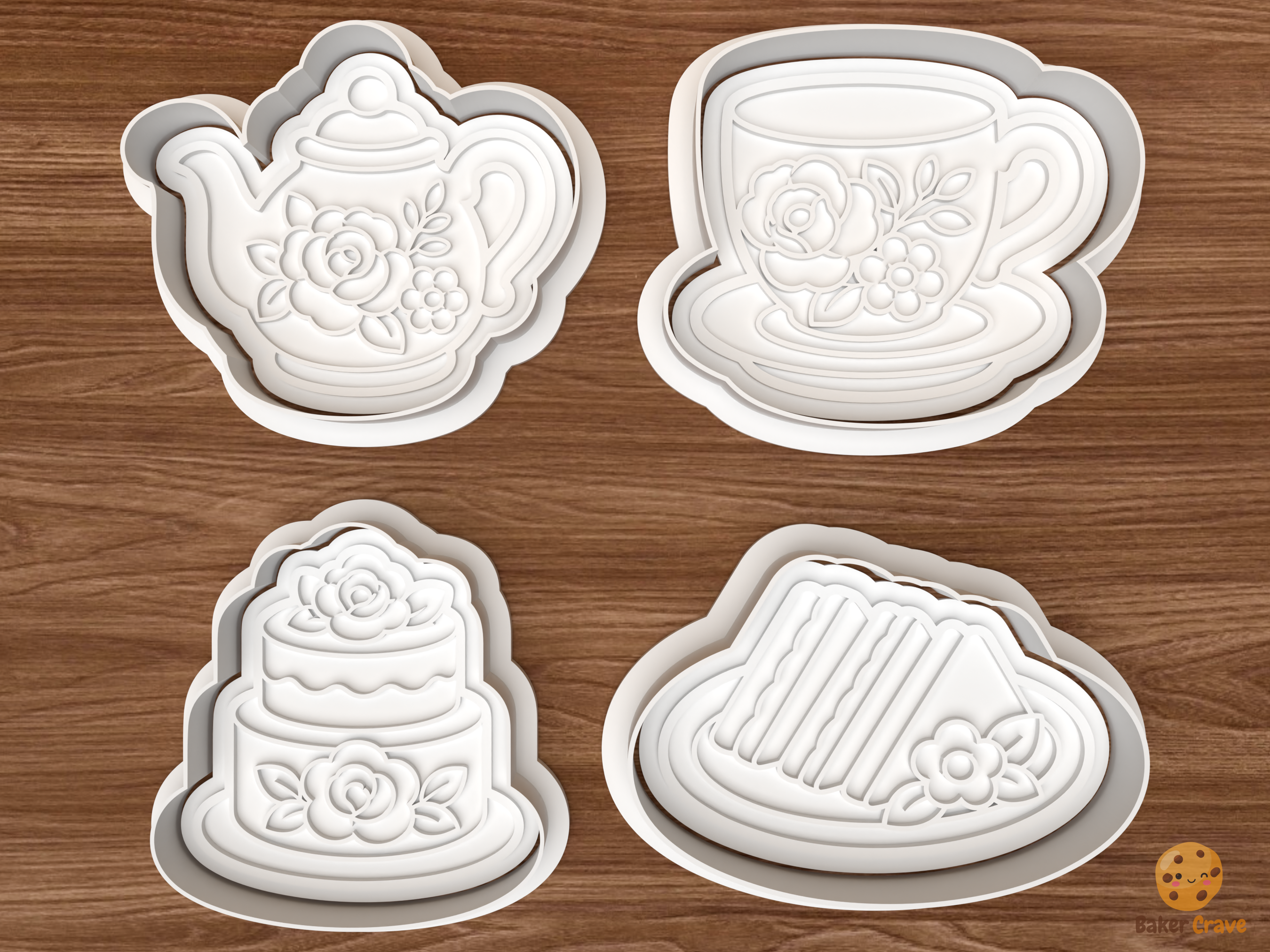 Garden Tea Bridal Shower Cookie Cutter Set STL File - 01 set main