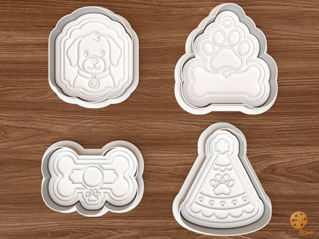 Dog Birthday Party Cookie Cutter Set STL File - 01 set main