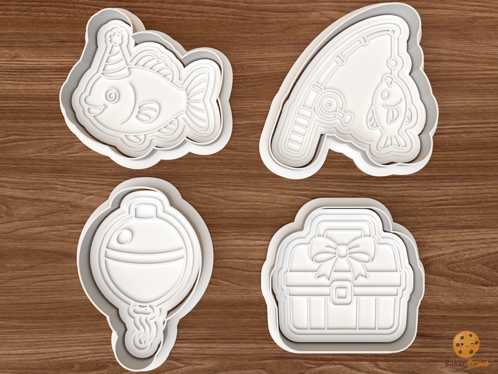 Fishing Birthday Cookie Cutter Set STL File - 01 set main