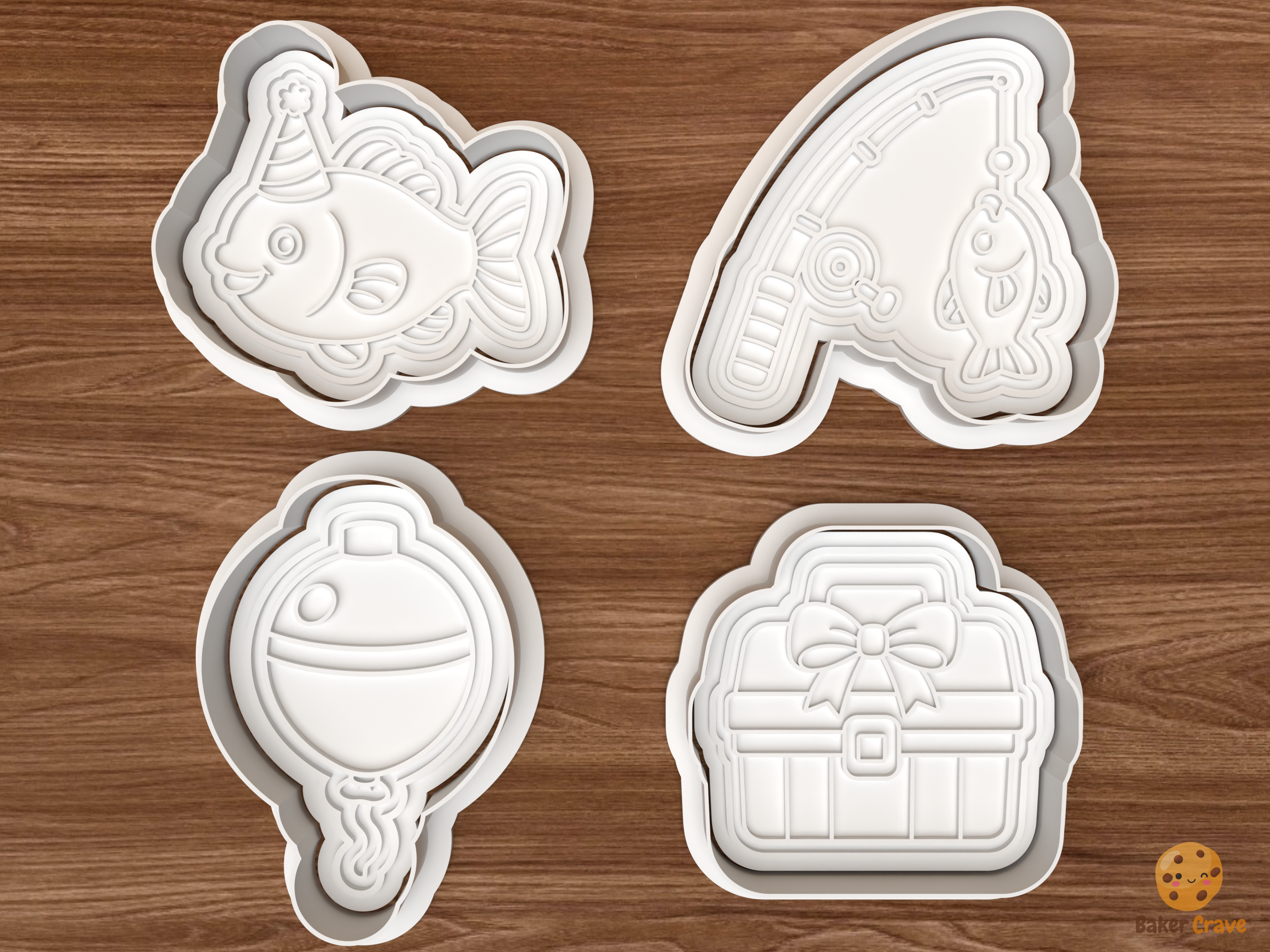 Fishing Birthday Cookie Cutter Set STL File - 01 set main