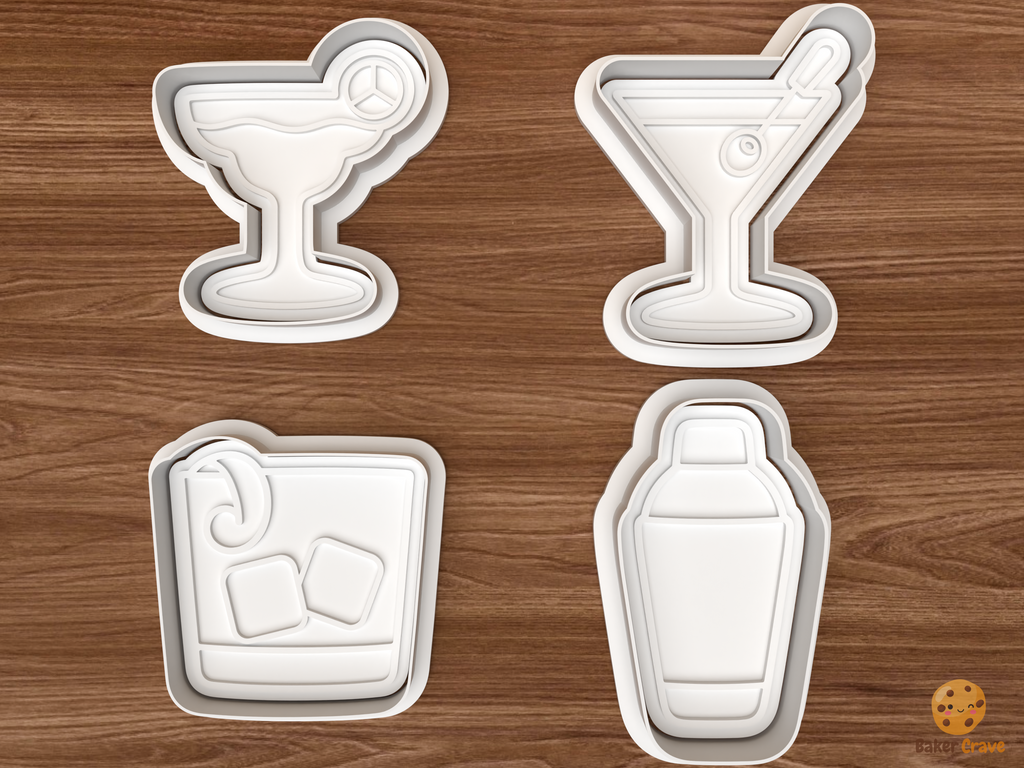 Cocktail Bar Cookie Cutter Set STL File