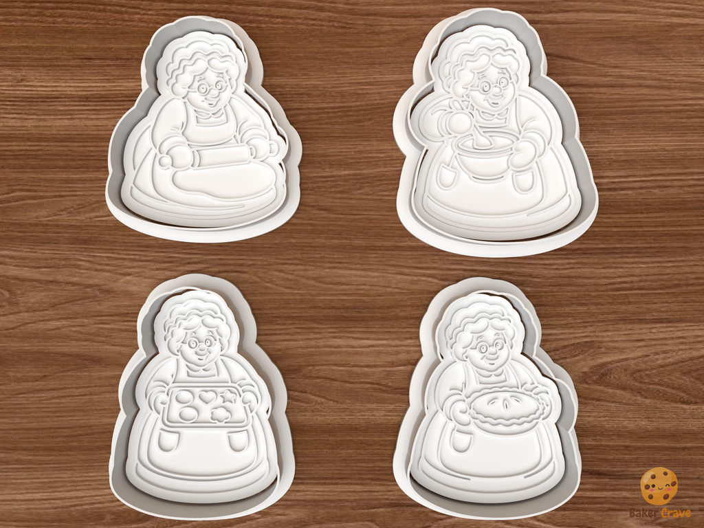 Mrs Claus Baking Day Cookie Cutter Set STL File - 01 set main