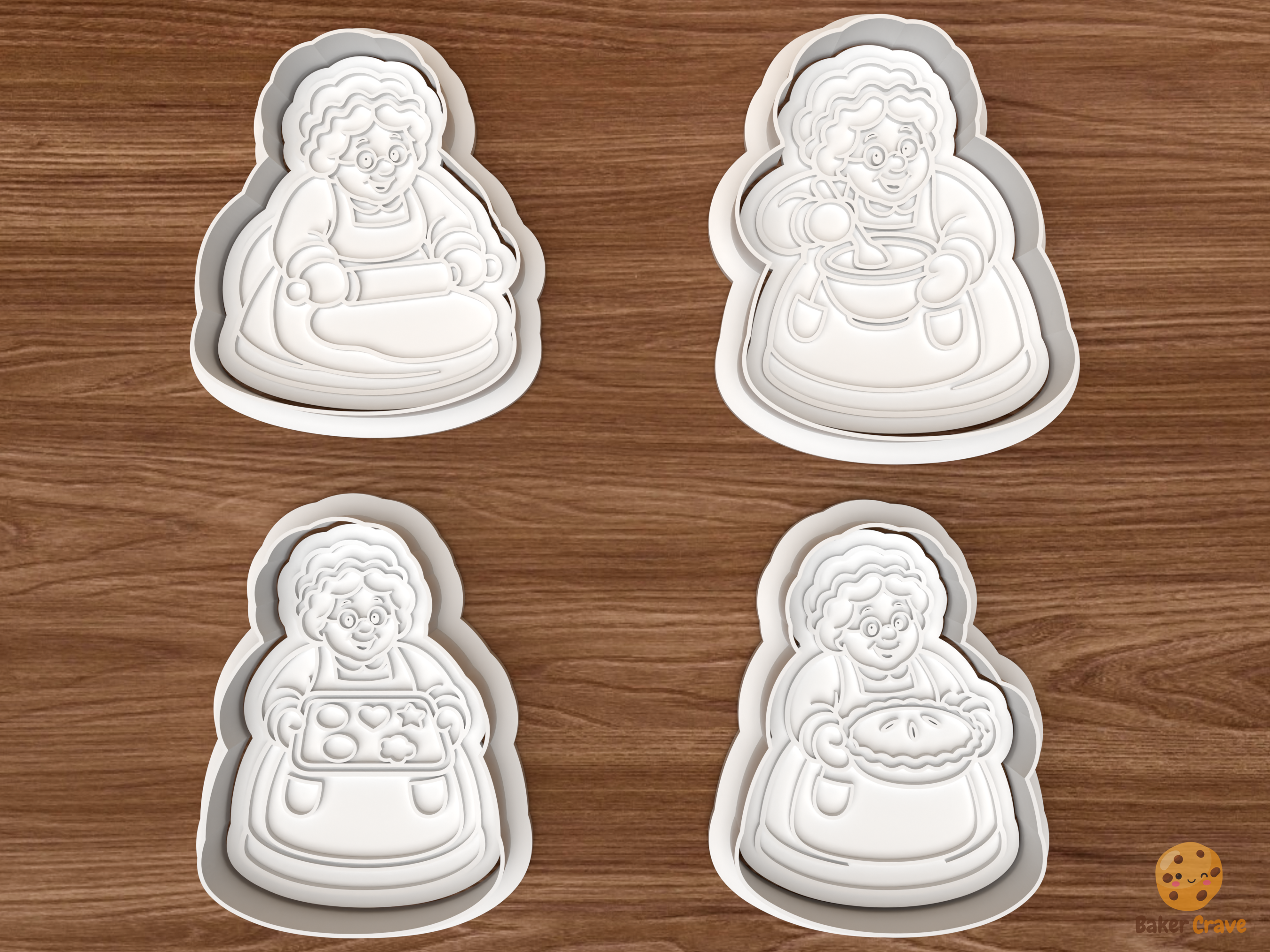 Mrs Claus Baking Day Cookie Cutter Set STL File - 01 set main