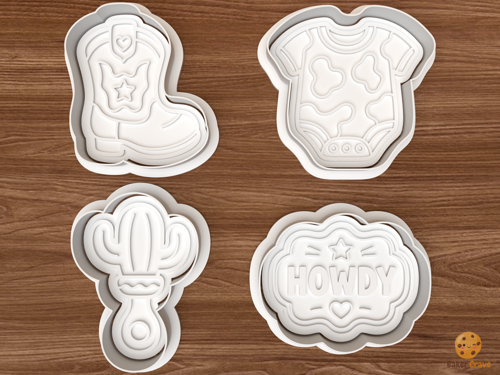 Western Baby Shower Cookie Cutter Set STL File - 01 set main