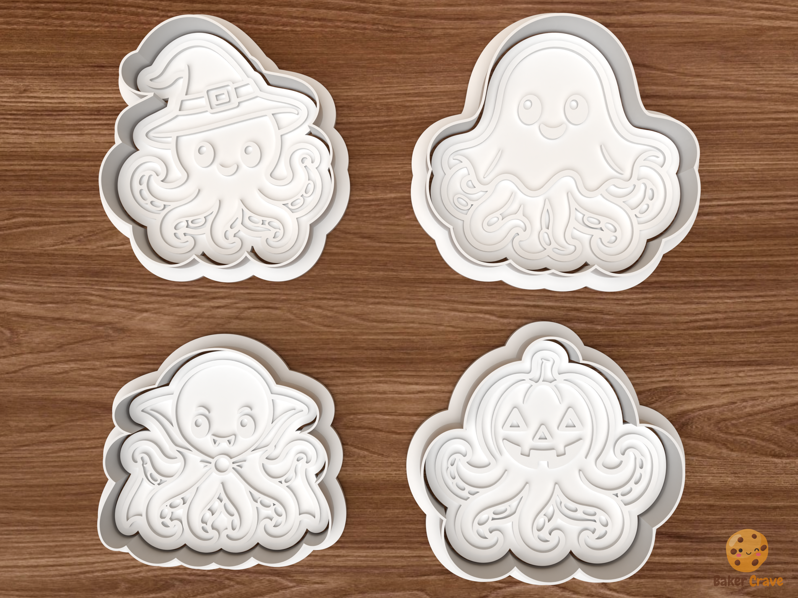 Halloween Octopus Cookie Cutter Set STL File - 01 set main