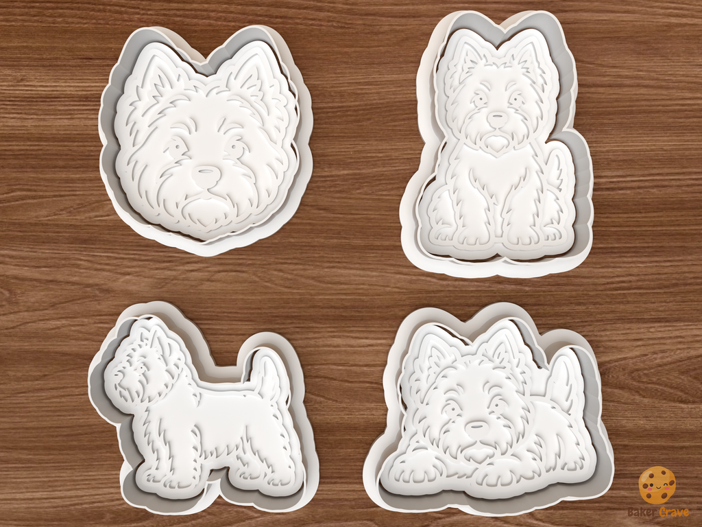 West Highland Terrier Dog Cookie Cutter Set STL File