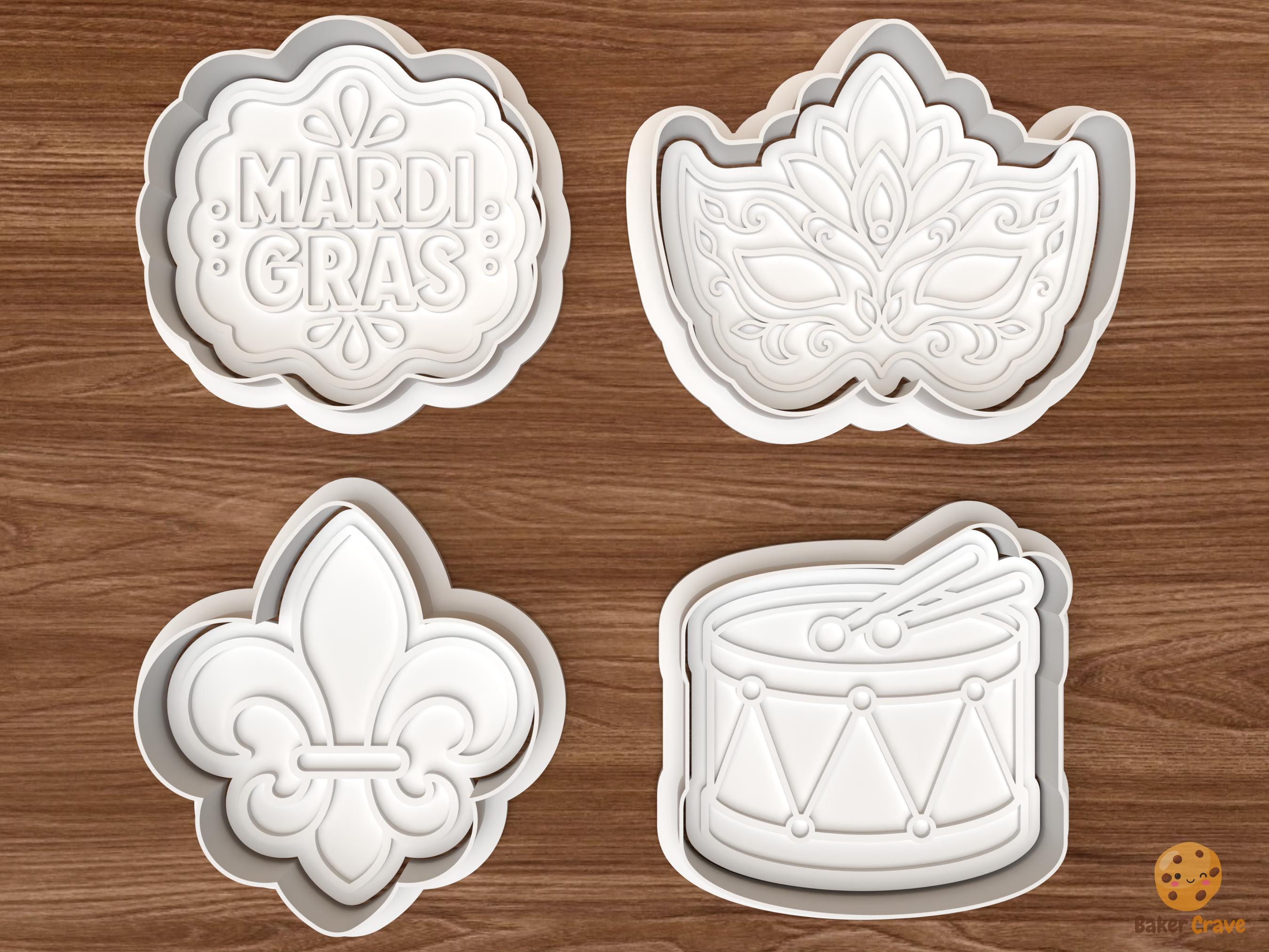Mardi Gras Cookie Cutter Set STL File - 01 set main