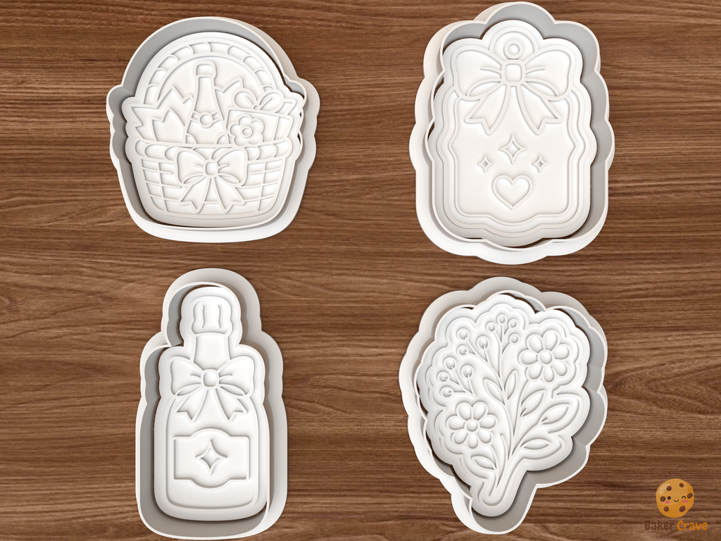 Champagne Gift Cookie Cutter Set STL File - 01 set main
