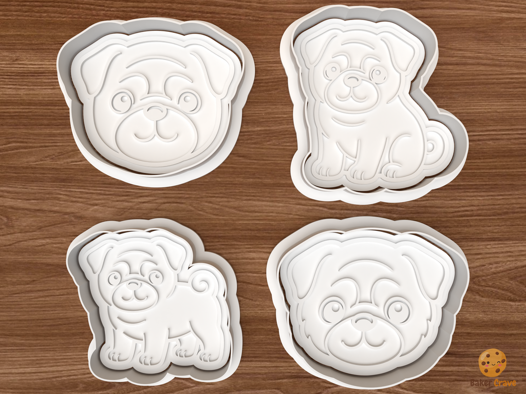 Pug Dog Cookie Cutter Set STL File - 01 set main