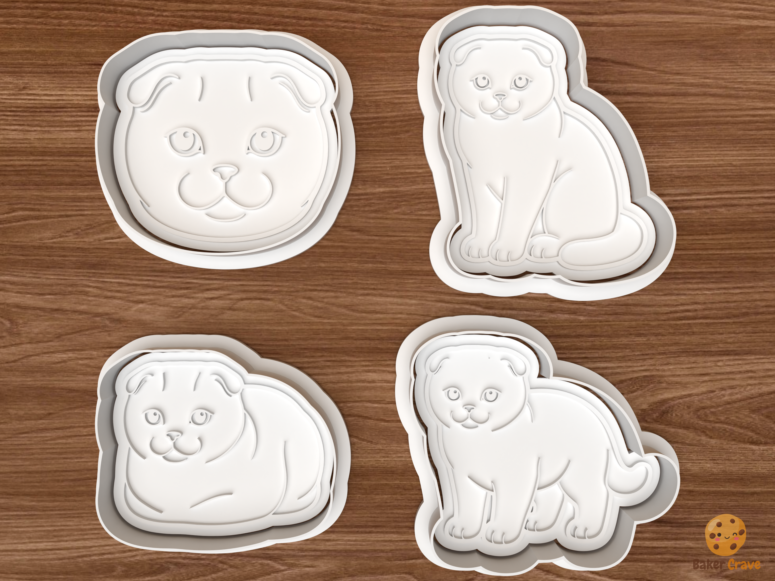 Scottish Fold Cat Cookie Cutter Set STL File - 01 set main