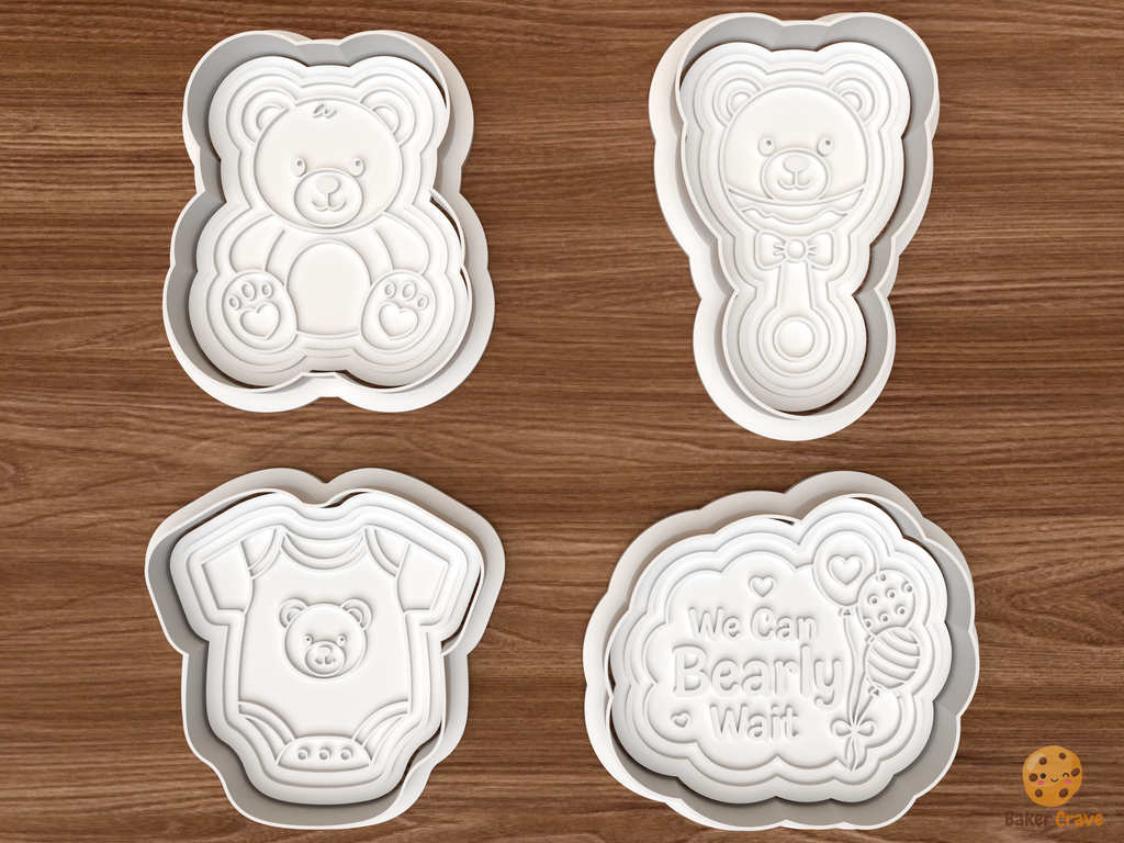 Teddy Bear Baby Shower Cookie Cutter Set STL File - 01 set main