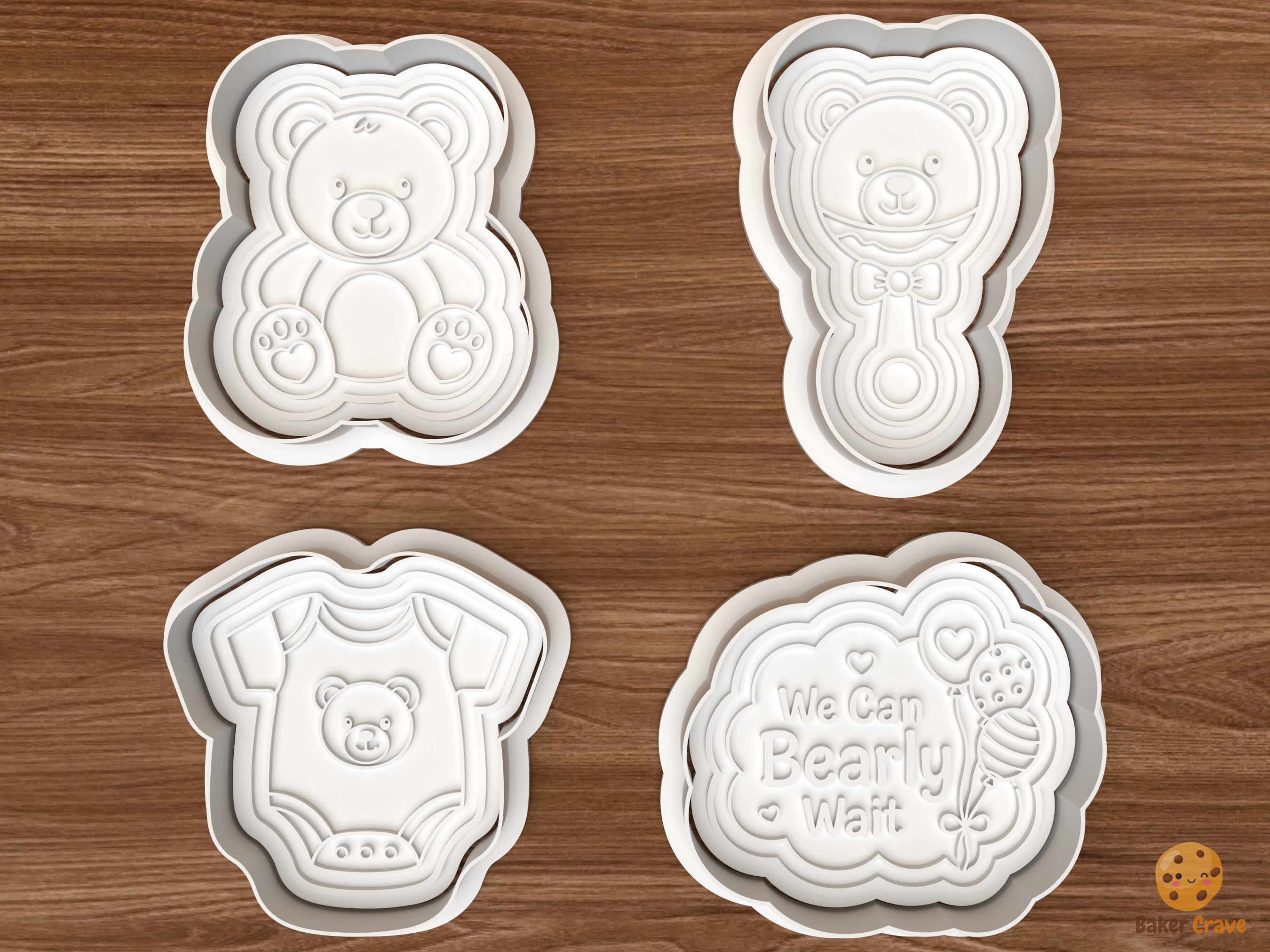 Teddy Bear Baby Shower Cookie Cutter Set STL File - 01 set main