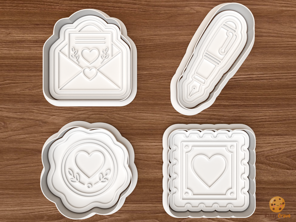 Love Letter Stationery Cookie Cutter Set STL File - 01 set main