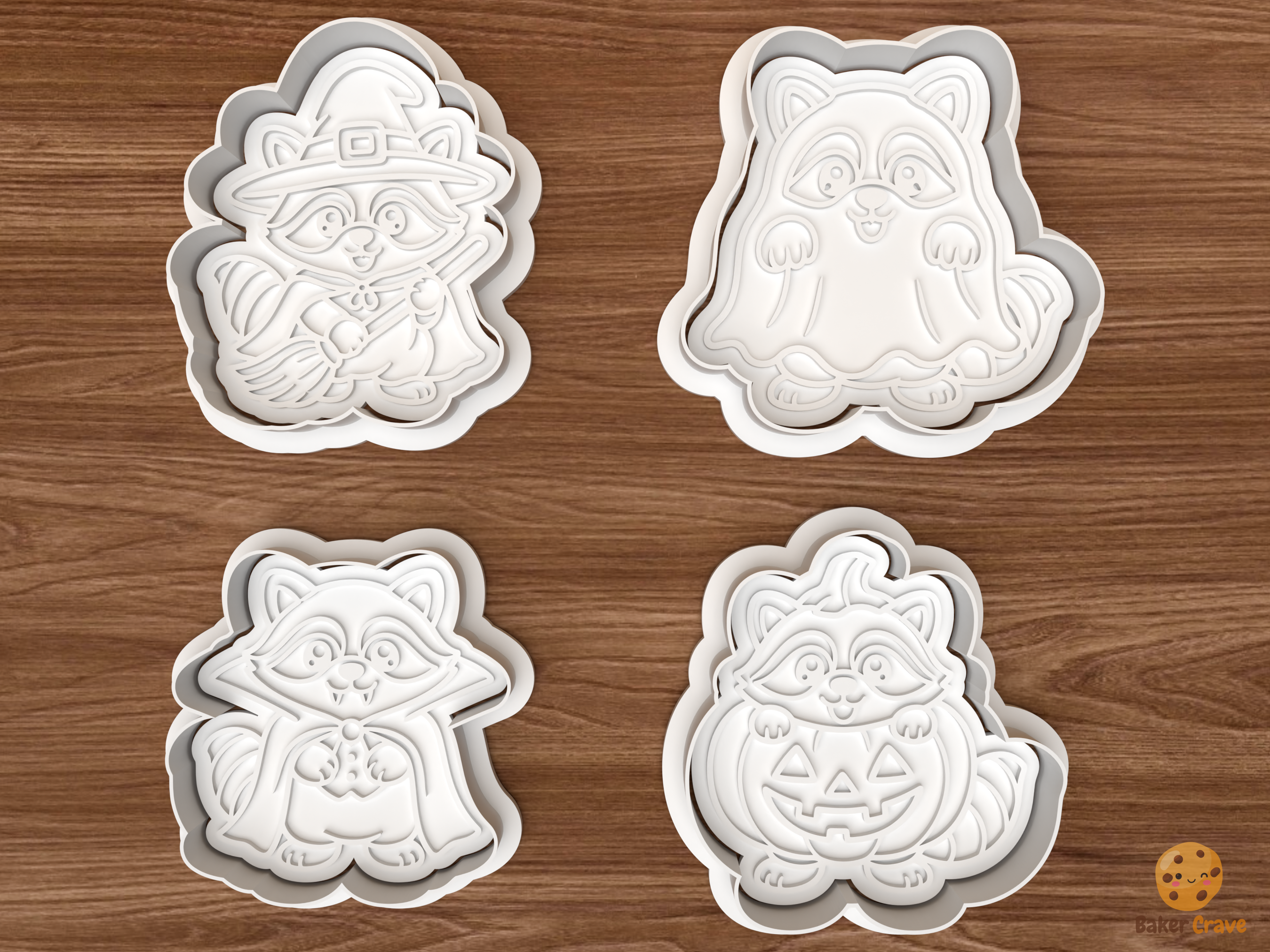 Halloween Raccoon Cookie Cutter Set STL File - 01 set main