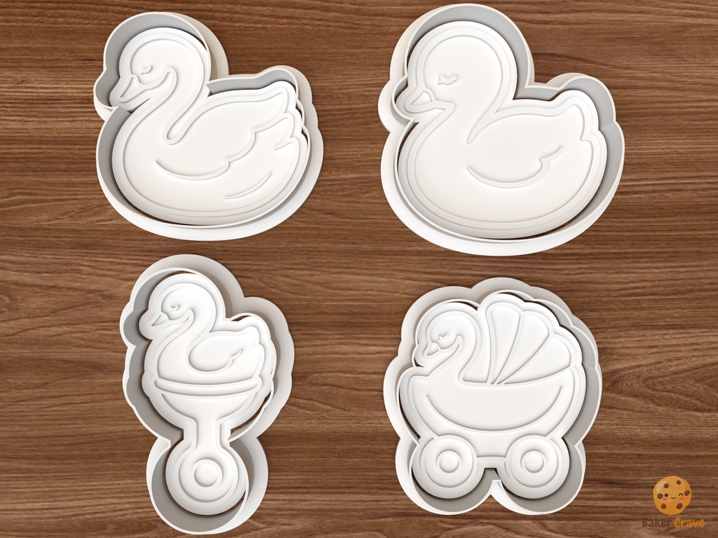 Swan Baby Shower Cookie Cutter Set STL File - 01 set main