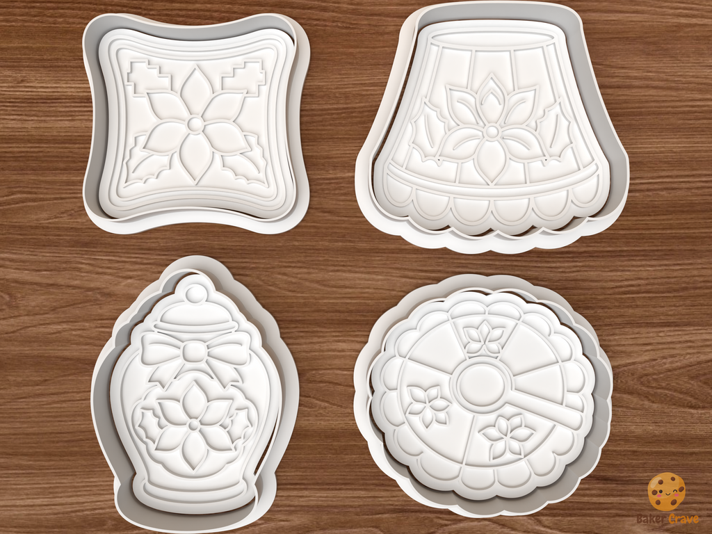 Grandmillennial Christmas Cookie Cutter Set STL File - 01 set main