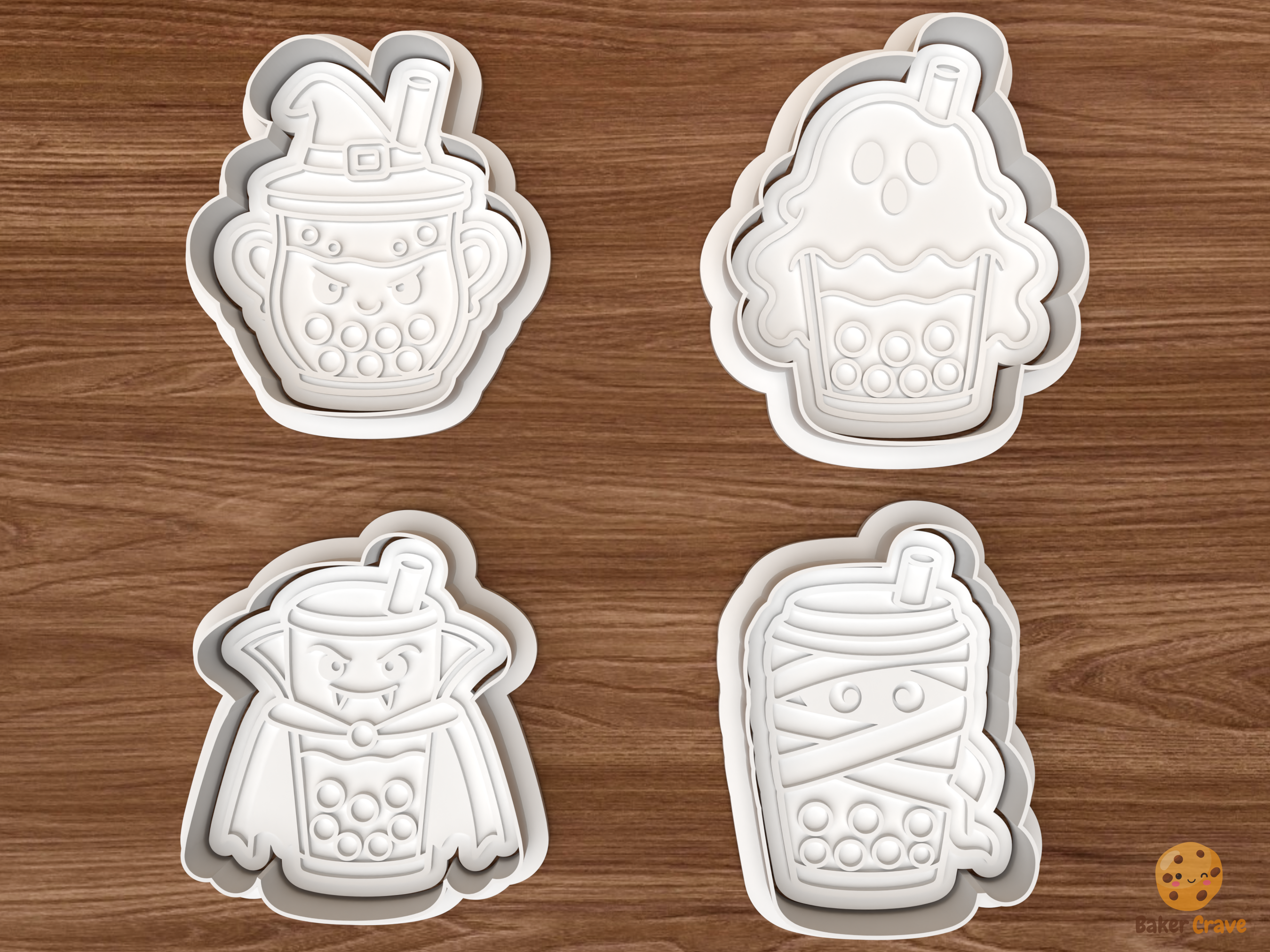 Halloween Boba Tea Cookie Cutter Set STL File - 01 set main