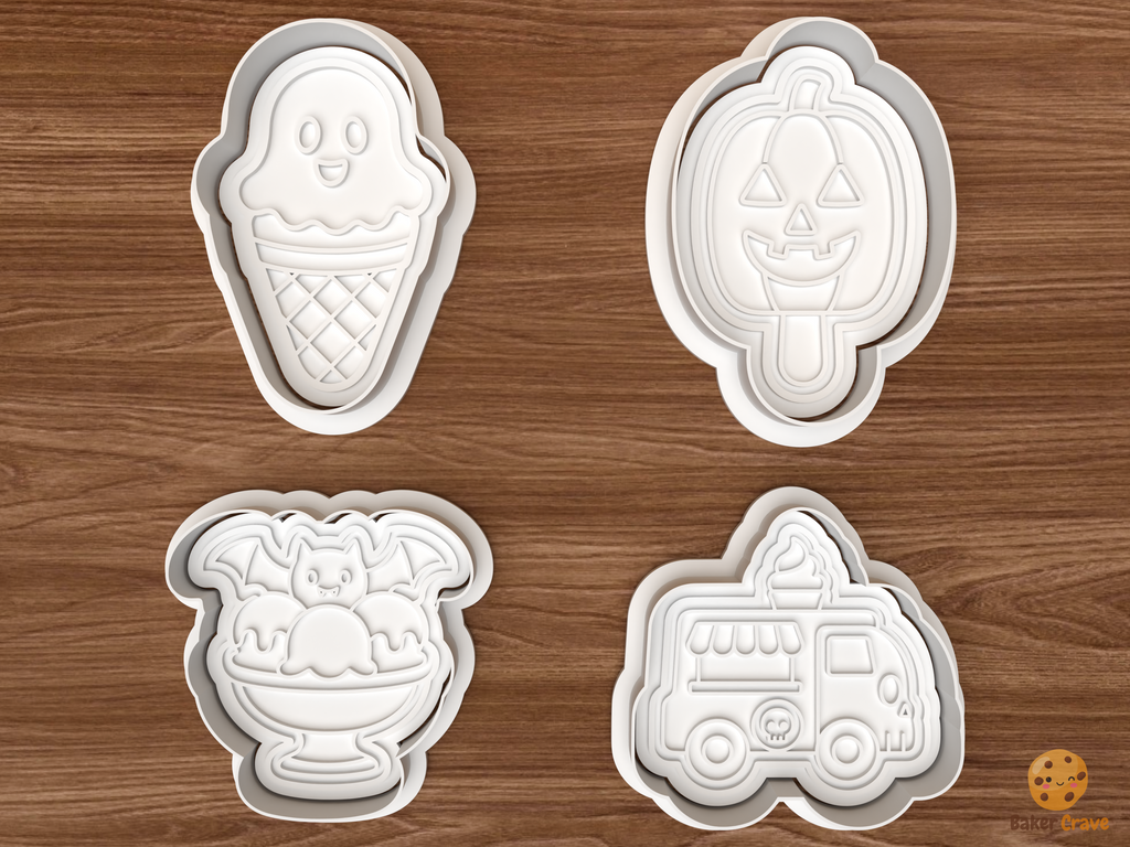 Halloween Ice Cream Cookie Cutter Set STL File - 01 set main