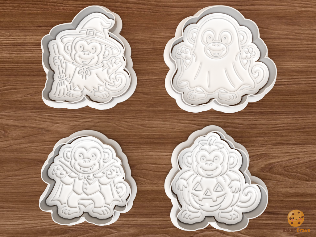 Halloween Monkey Cookie Cutter Set STL File - 01 set main