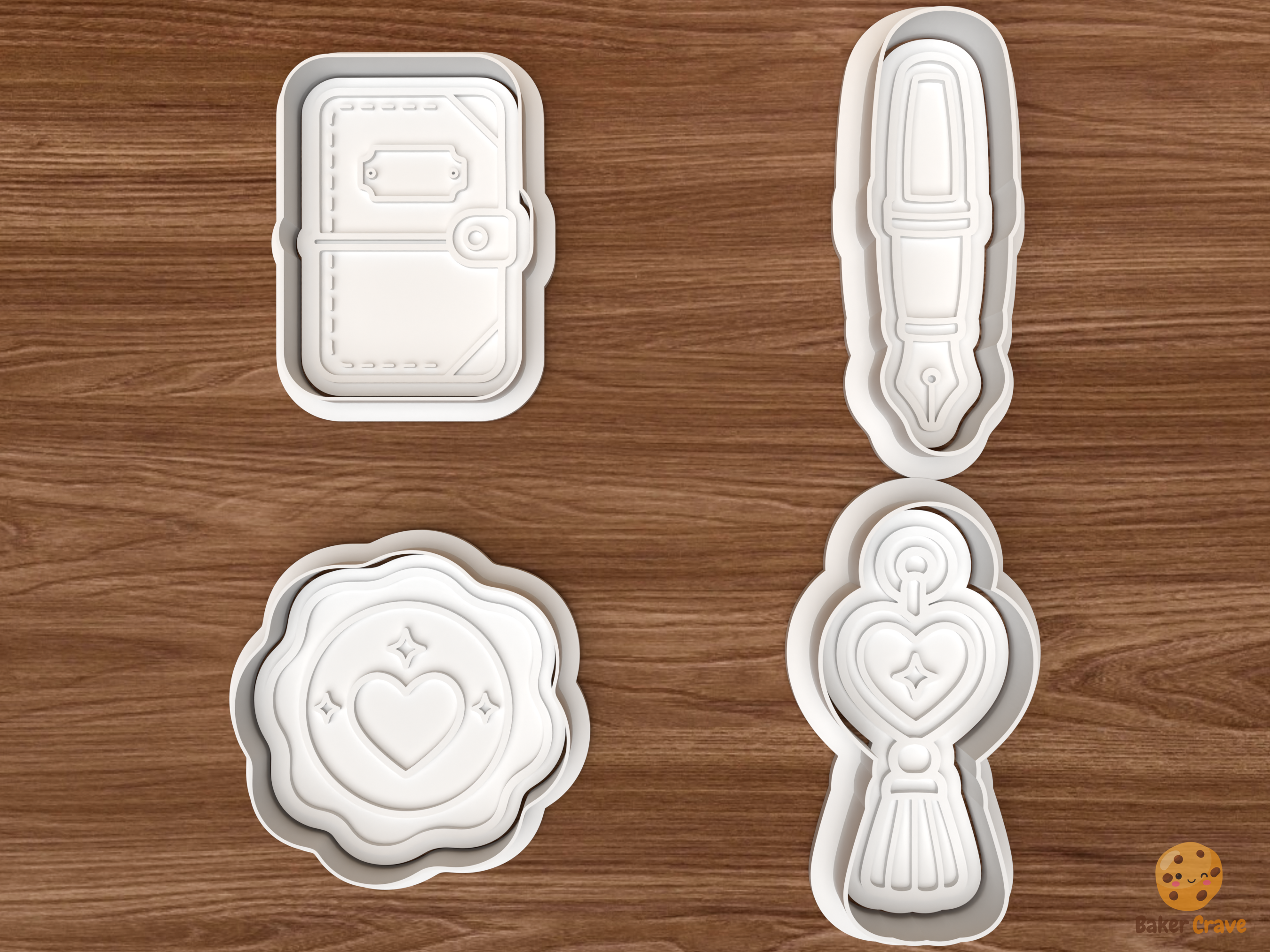 Romantic Stationery Cookie Cutter Set STL File - 01 set main