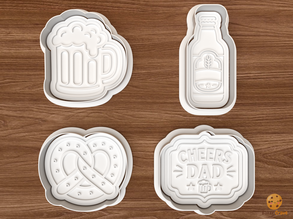 Beer & Cheers Dad Cookie Cutter Set STL File - 01 set main