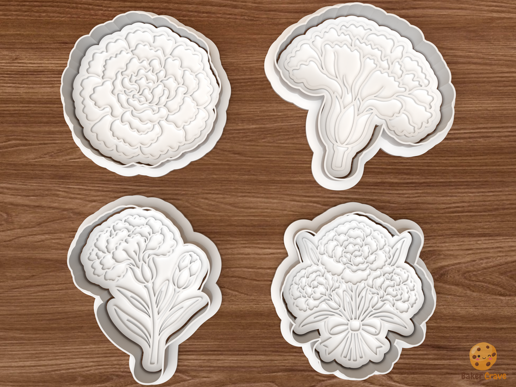 Carnation Blooms Cookie Cutter Set STL File
