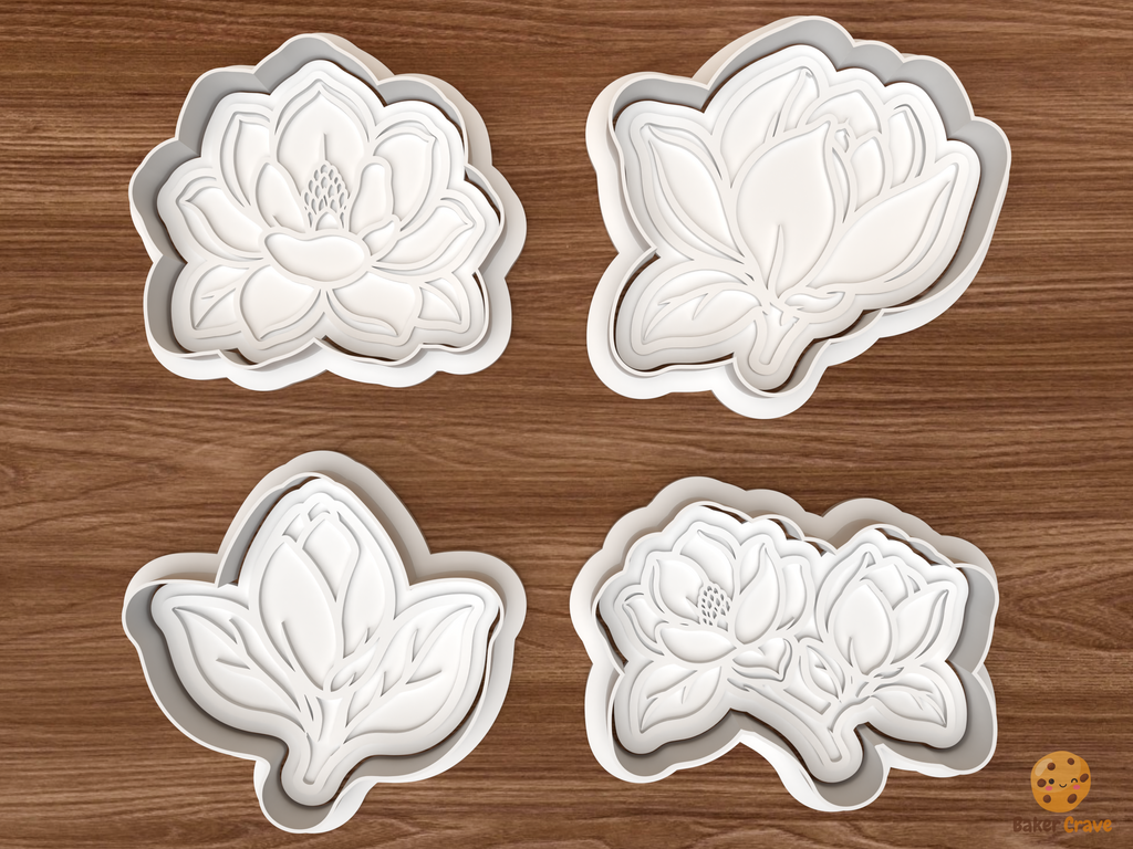 Magnolia Blooms Cookie Cutter Set STL File