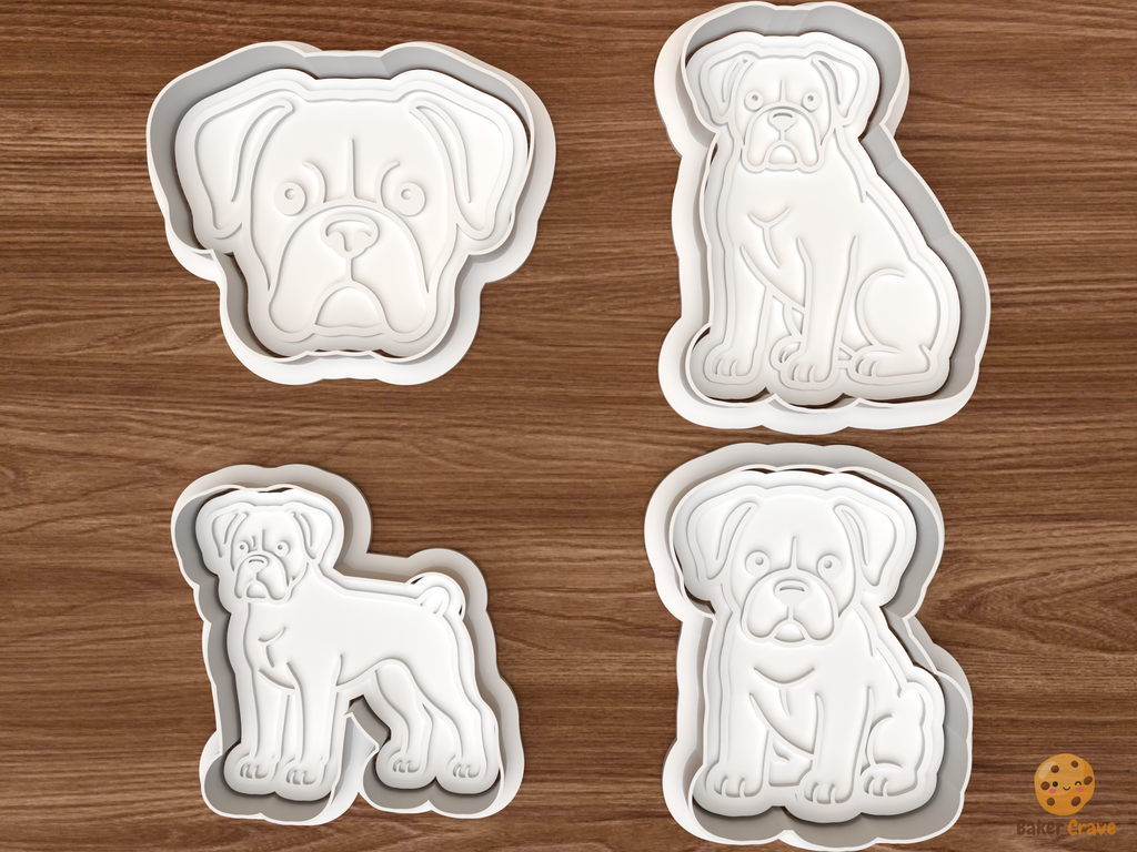 Boxer Dog Cookie Cutter Set STL File - 01 set main