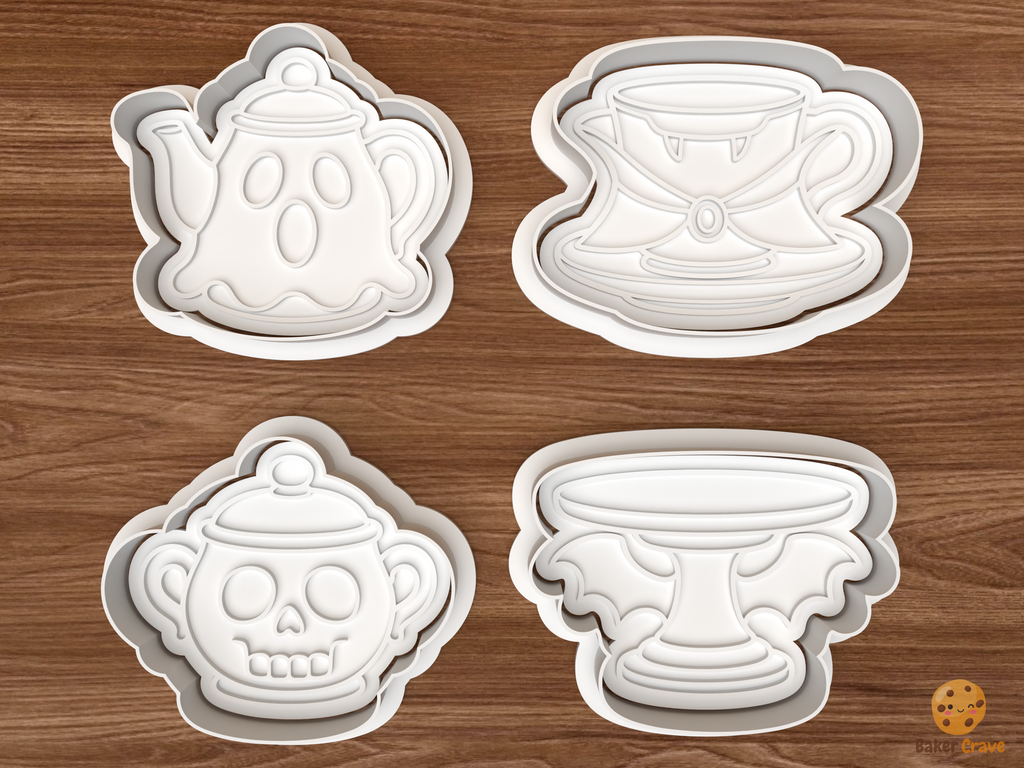 Halloween Haunted Tea Party Cookie Cutter Set STL File - 01 set main