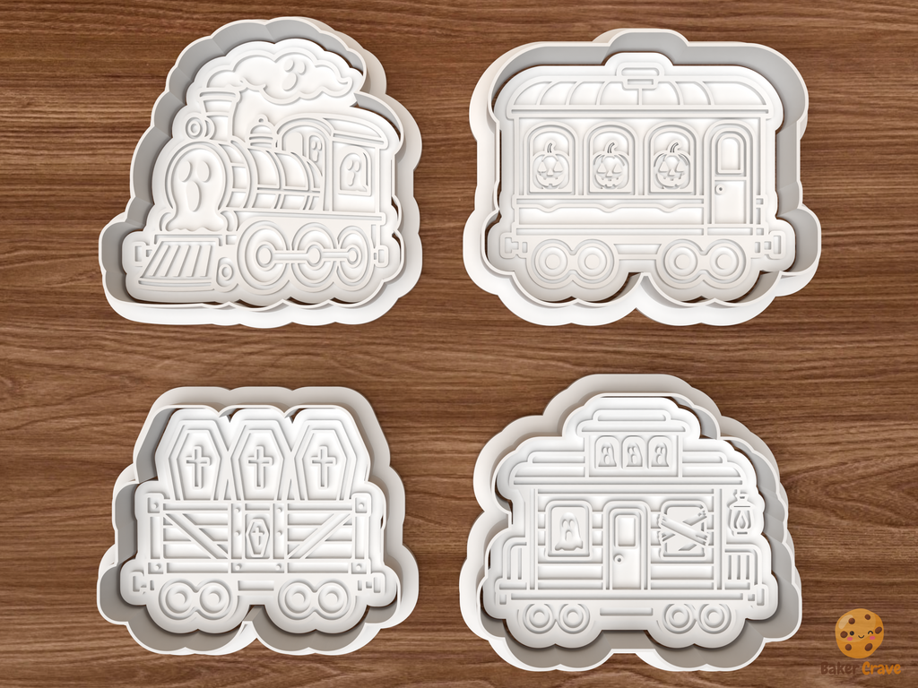 Halloween Ghost Train Cookie Cutter Set STL File - 01 set main