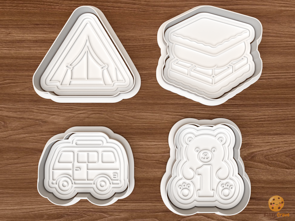 Camping First Birthday Cookie Cutter Set STL File - 01 set main