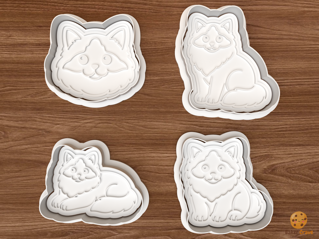 Ragdoll Cat Cookie Cutter Set STL File - 01 set main