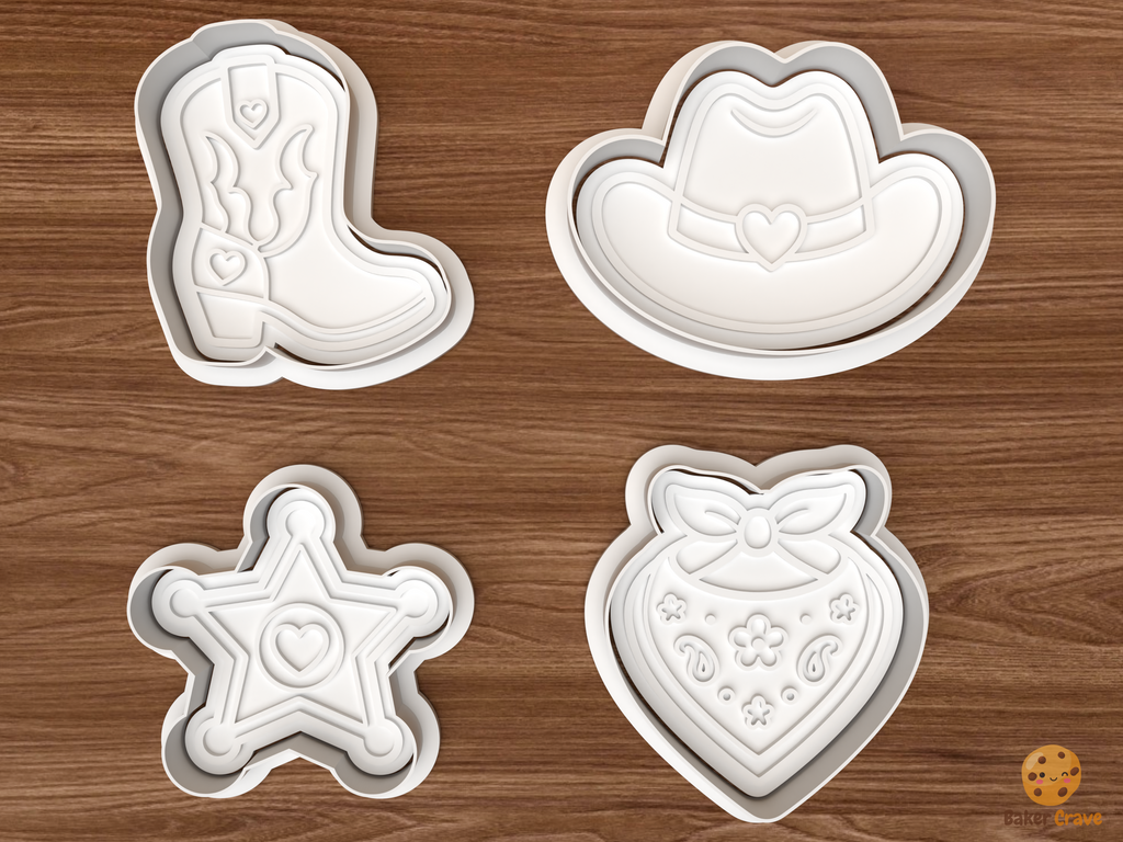 Cowgirl Party Cookie Cutter Set STL File - 01 set main