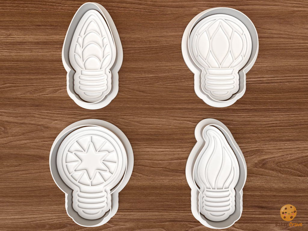 Christmas Light Bulbs Cookie Cutter Set STL File - 01 set main