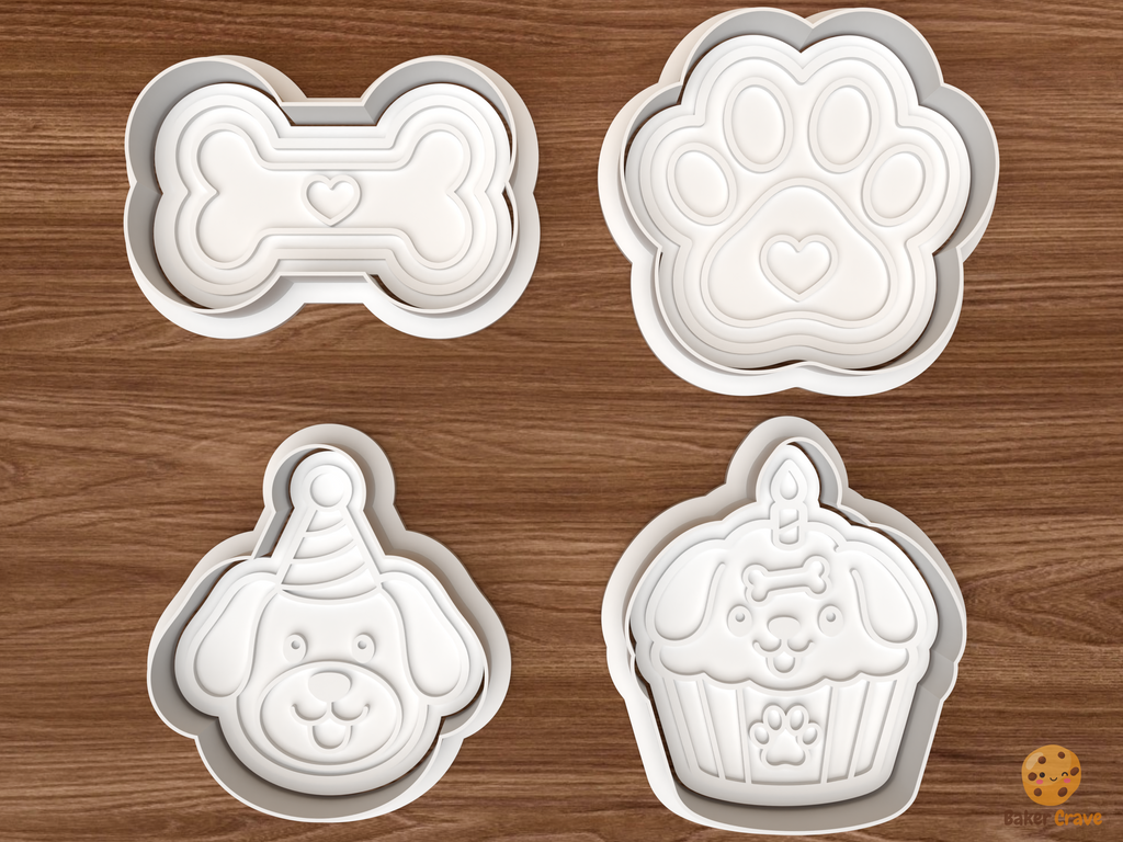 Dog Birthday Pawty Cookie Cutter Set STL File - 01 set main