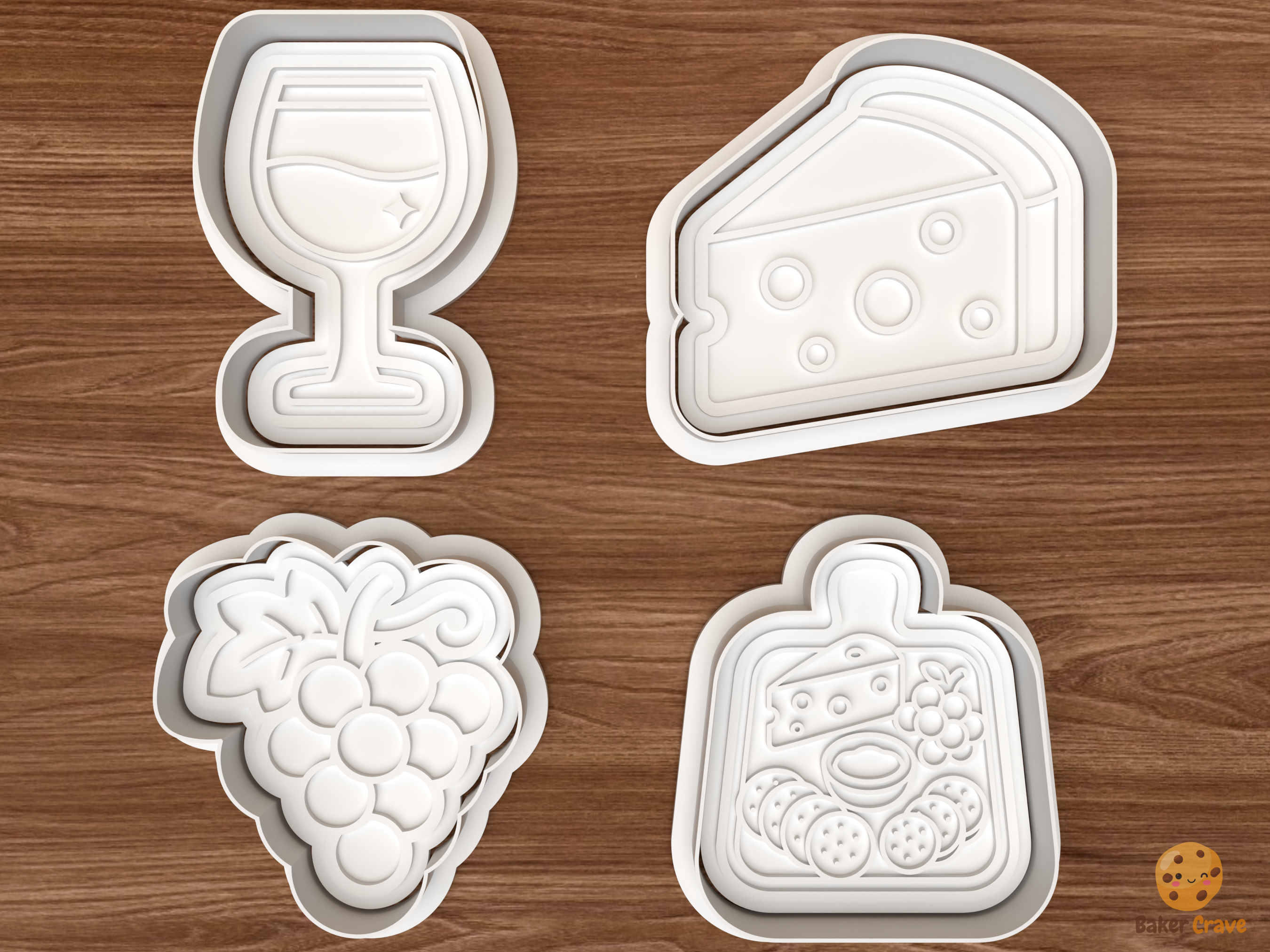 Wine and Cheese Cookie Cutter Set STL File - 01 set main