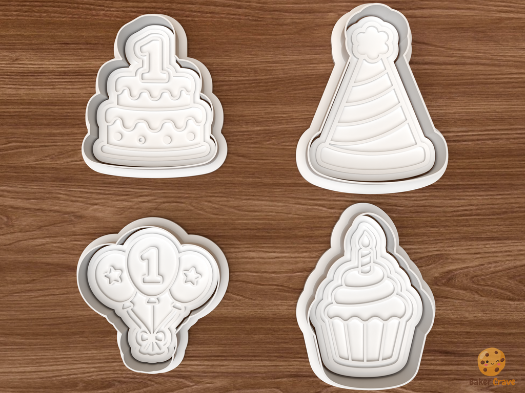 First Birthday Cookie Cutter Set STL File - 01 set main